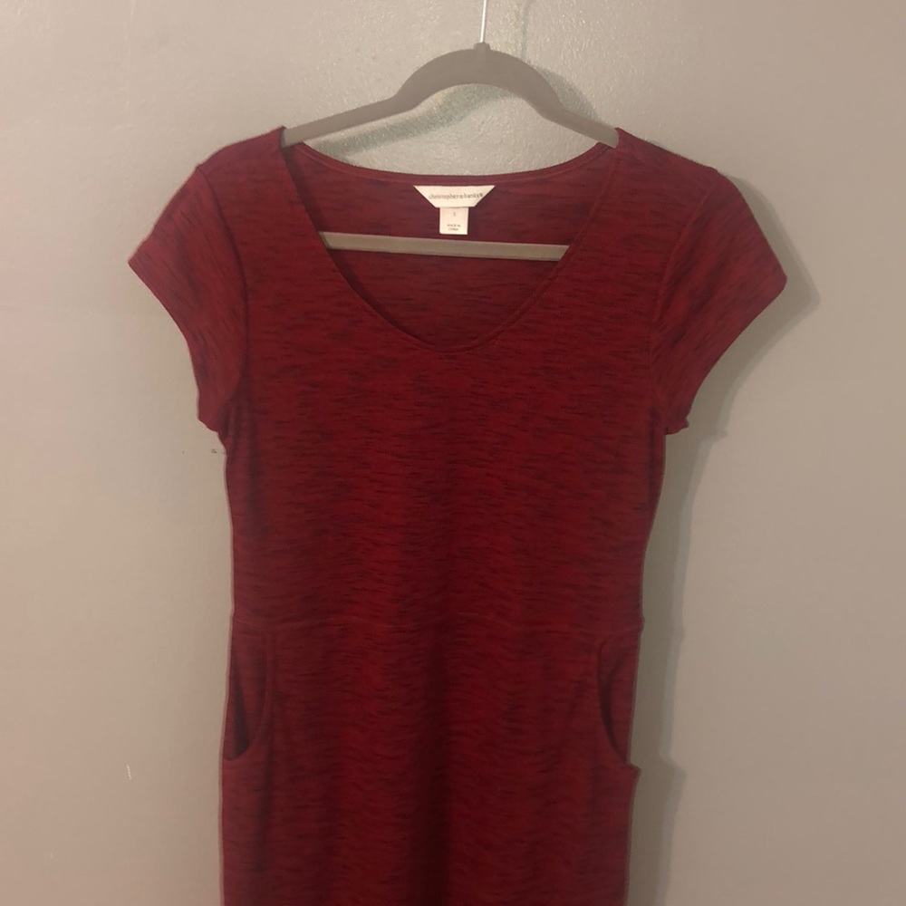 Red knit woven dress